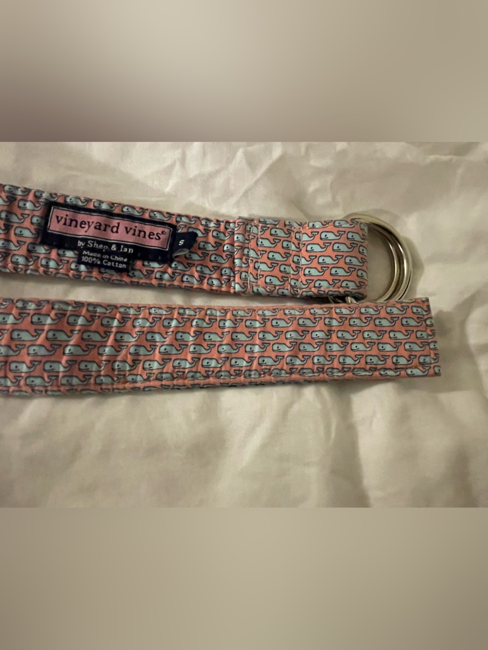 Vineyard Vines Pink Whale Pattern Belt - 2 D Rings - Size Small